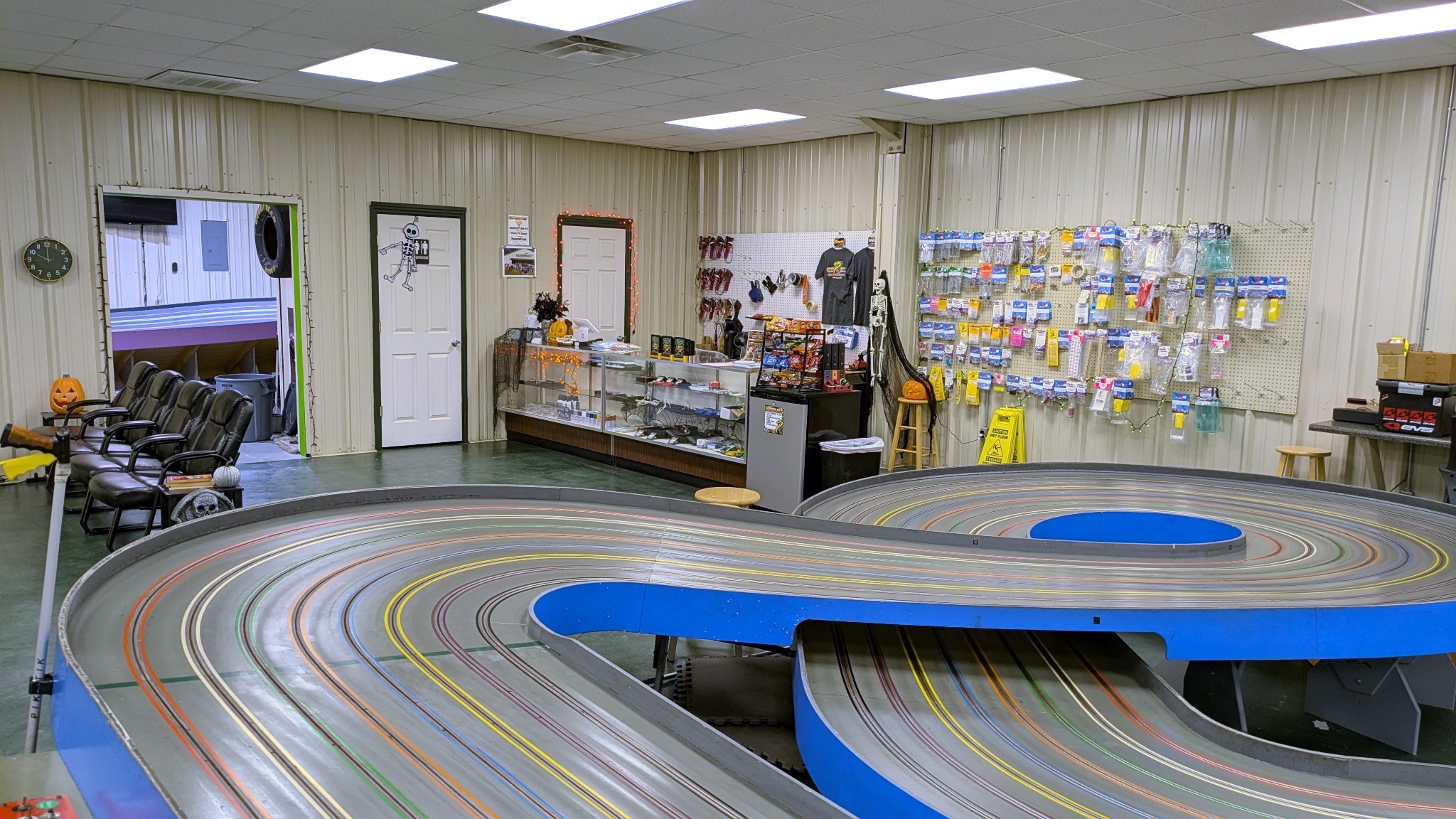 Viper Pit shop with slot cars, parts, and snacks